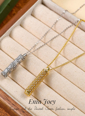 锆石拉丝镀金复古中式轻奢项链女