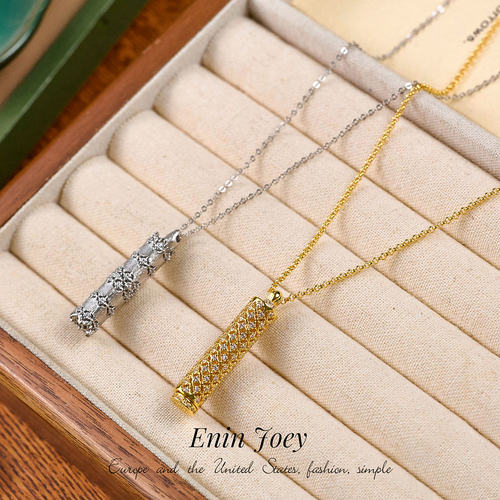 锆石拉丝镀金复古中式轻奢项链女