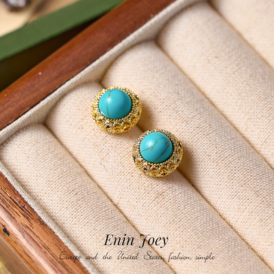 中式国风s925银针复古绿松石耳钉