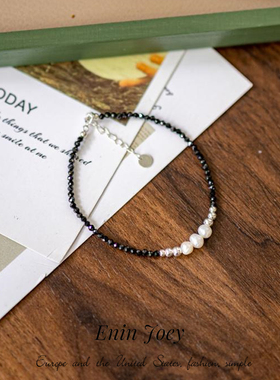 EninJoey黑尖晶轻奢黑色手链女