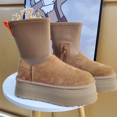 铅笔靴弹力布女款冬季厚底雪地靴迪普1144031牛皮羊毛