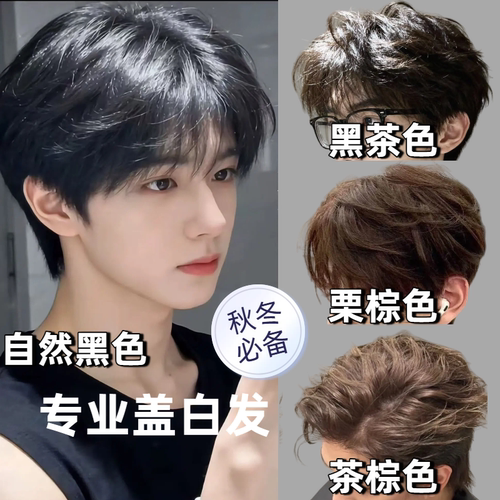 2026男士在家染发膏剂黑茶自然黑盖白发植物正品奶茶冷棕免漂学生