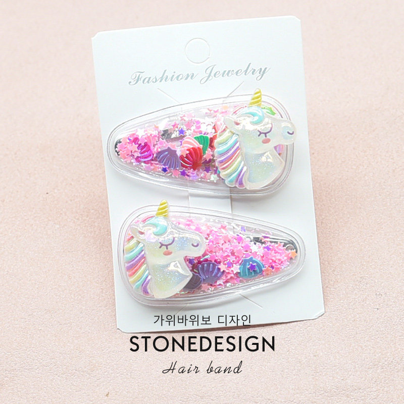 儿童独角兽流沙发夹bb夹可爱卡通碎发刘海侧边夹发饰女童发卡头饰