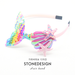 女童美人鱼尾发箍宝宝可爱卡通防滑发卡儿童贝壳海星头箍儿童头饰