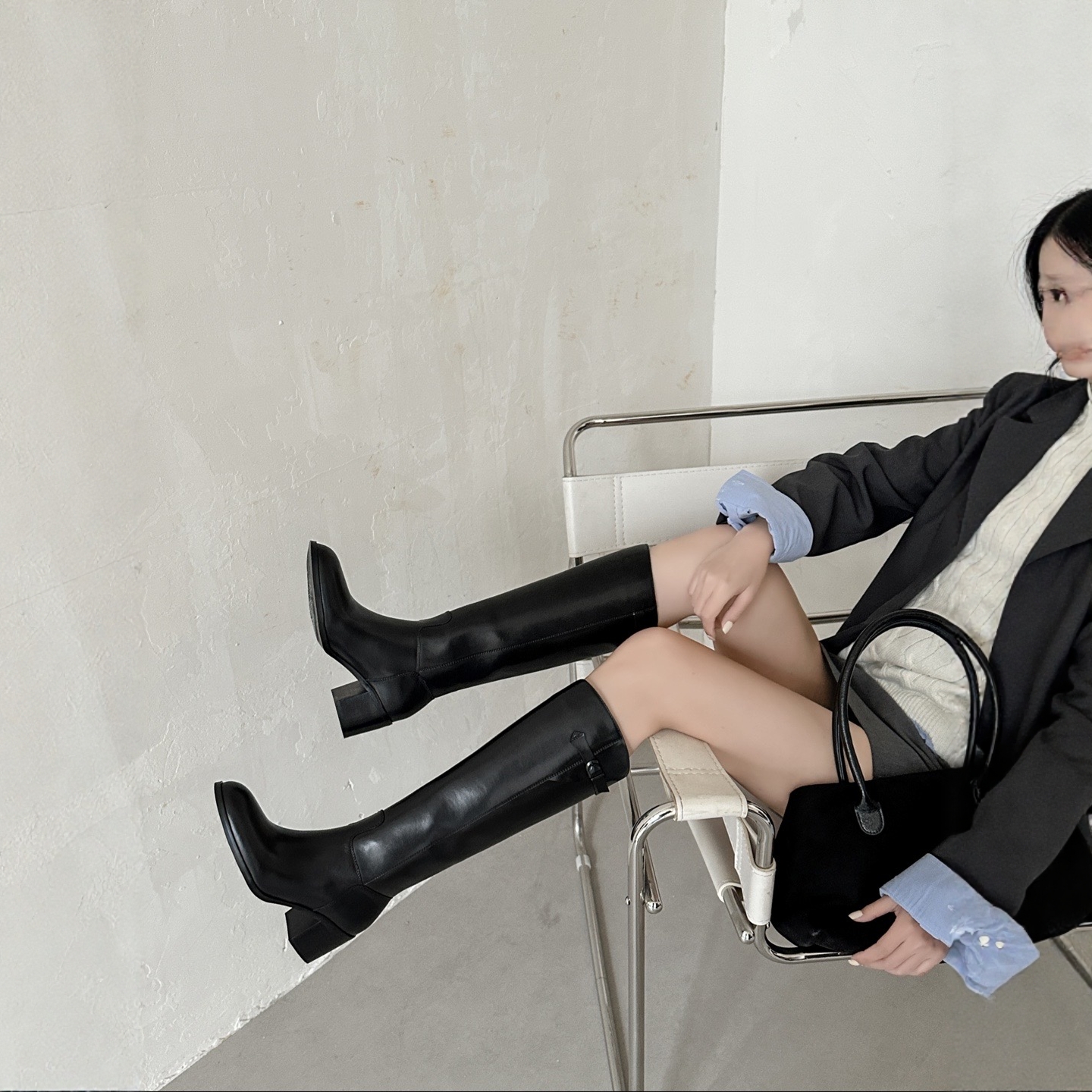 2025新款小众极简时尚百搭休闲鞋女鞋真皮长筒靴及膝靴骑士靴