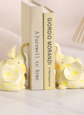 树脂可爱粉象书挡摆件家居小