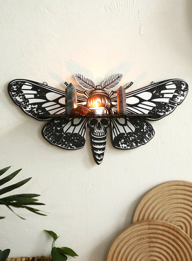 跨境新品木质镂空飞蛾形状水晶墙壁置物架简约家居卧室装饰工艺品