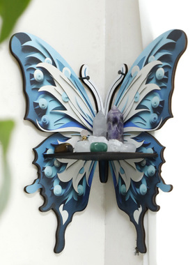 跨境新款彩色木质创意蝴蝶水晶收纳置物架 简约民宿家居墙壁装饰