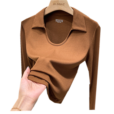 港味V领打底衫女2022秋季薄款修身弹力螺纹t恤百搭短款长袖上衣