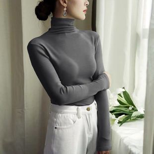 洋气内搭时尚 半高领打底小衫 修身 女ins长袖 纯色上衣 2023秋冬新款