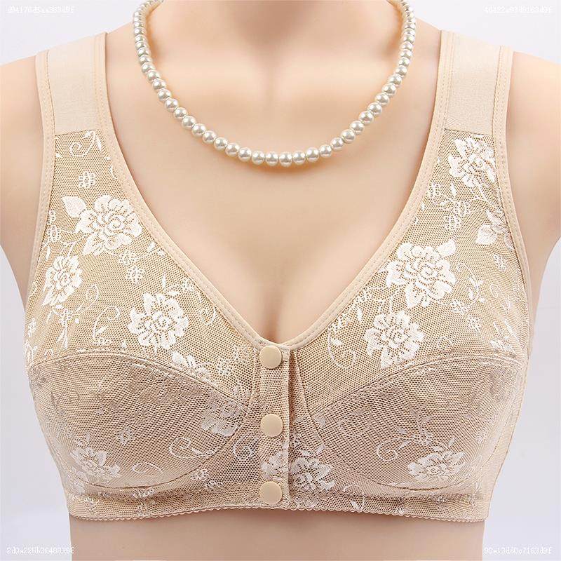 妈妈无钢圈文胸前开棉内衣睡眠美胸薄棉奶奶小个子老奶奶背心式