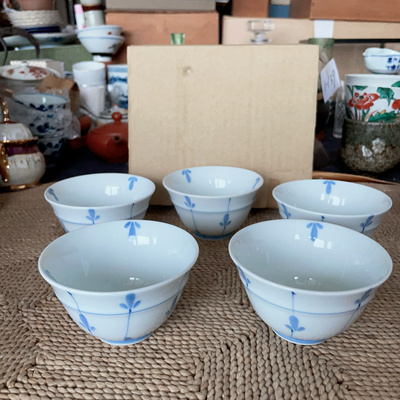 日本制 重山作  青花 茶碗 茶杯 主人杯 1-178