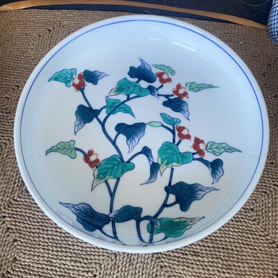 日本制 峰山造 大钵 果子钵 深盘 釉下彩 手绘 1-367