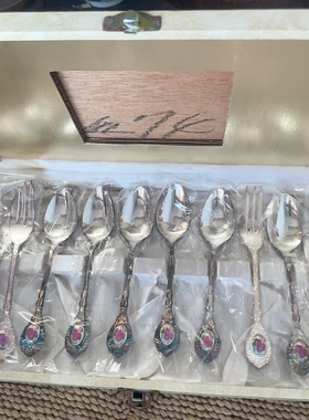 日本制 镀银 咖啡勺 甜品勺 甜品叉 有氧化 昭和时期物件 1-516