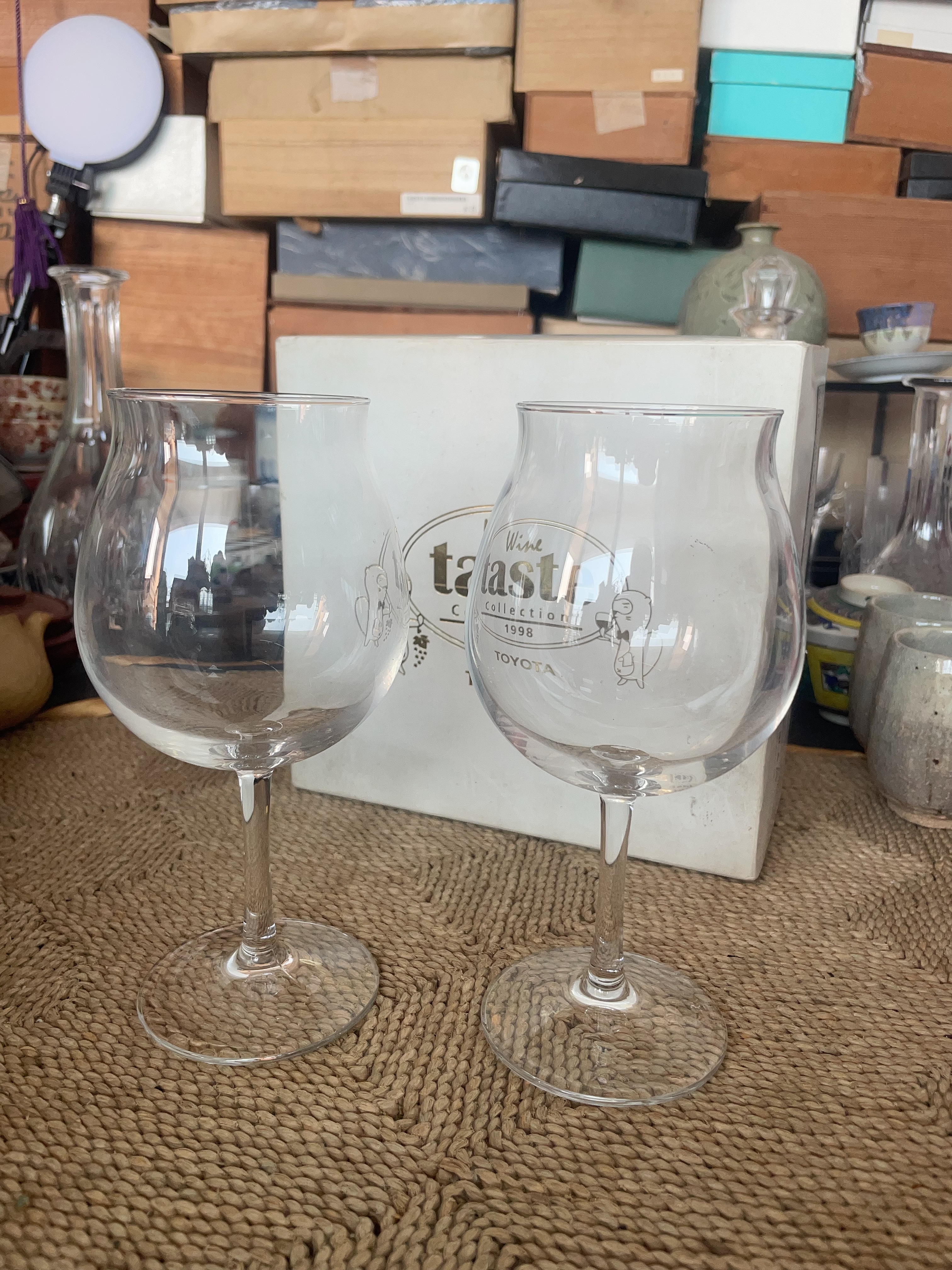 日本制 1998年丰田纪念礼盒 红酒杯 高脚杯 未使用品 1-495
