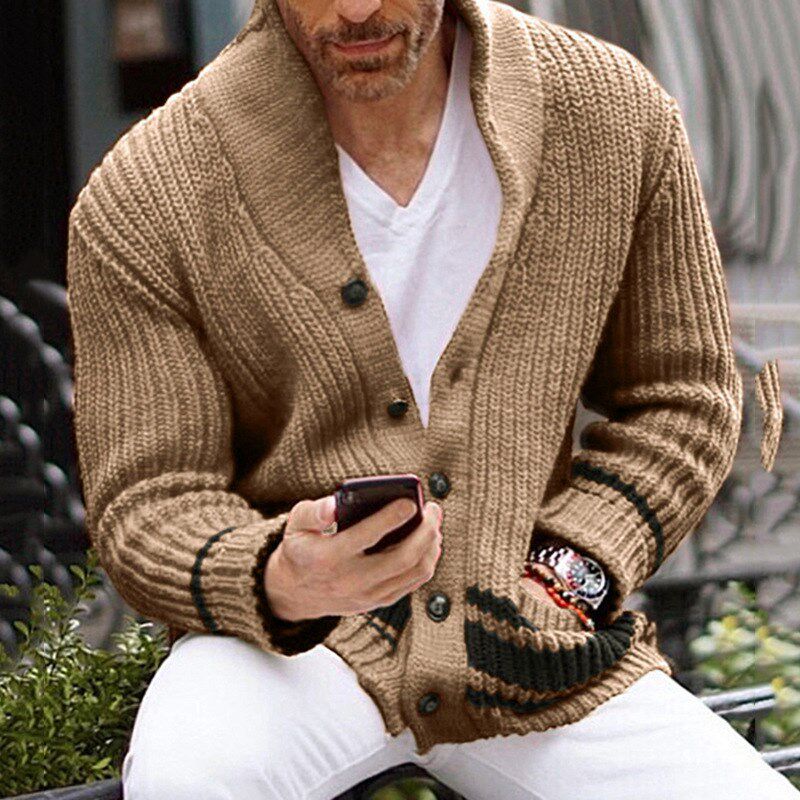 2022秋冬新款欧美加厚开衫男针织衫翻领长袖毛衣外套Men knitwear