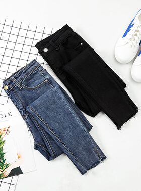 2018Fashion elastic trousers jeans women ladies pants女裤