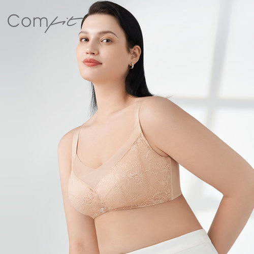 Comfit无钢圈大码大杯内衣女薄款大胸显小蕾丝网纱文胸CB00163