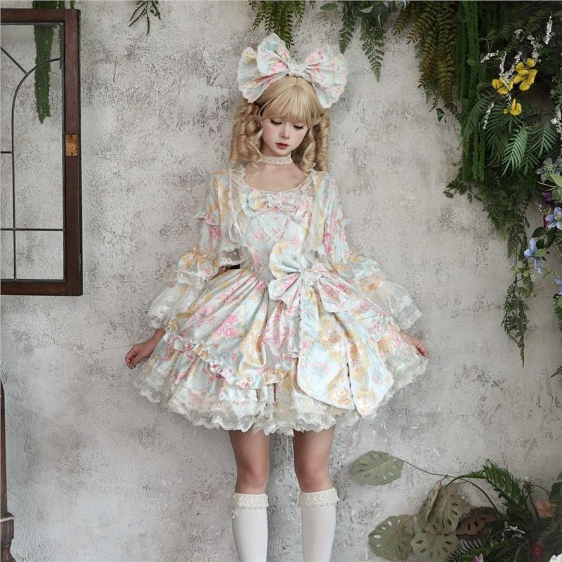 【圣殿玫瑰】莺龄~原创设计Lolita洋装花墙姬袖开衫连衣裙女现货