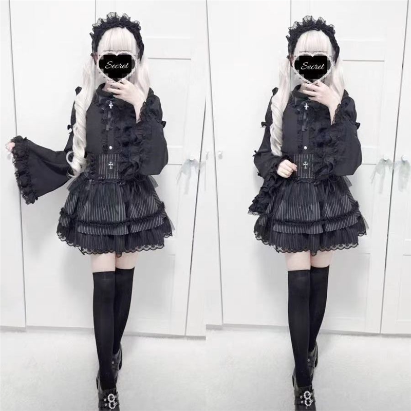大袖蕾丝蝴蝶结姬袖衬衫地蕾服上衣长袖哥特Lolita亚文化lo内搭