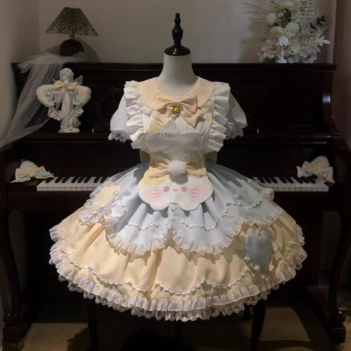 甜茶少女lolita甜茶喵可爱小猫洛丽塔op连衣裙女甜美清新日常