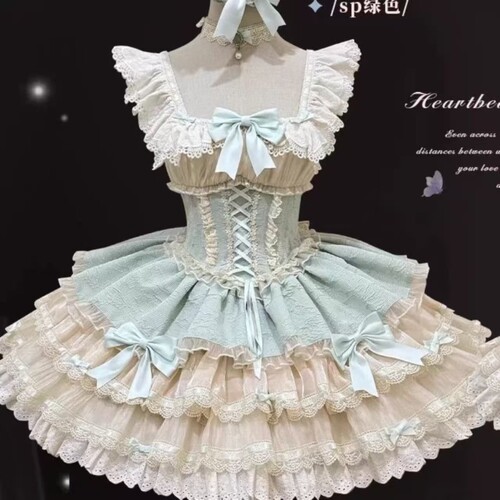 【小芙蝶】~原创芭蕾风洛丽塔蓝绿公主连衣裙JSK蝴蝶结Lolita洋装