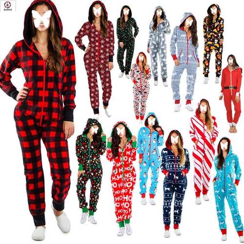 Pajamas winter Snowman print Christmas Hoodie Jumpsuit