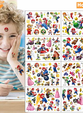 Super Mario Bros Tattoo Stickers Kawaii Anime Figure Toys Ki