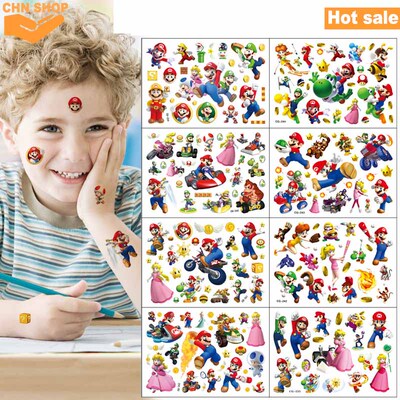 Super Mario Bros Tattoo Stickers Kawaii Anime Figure Toys Ki