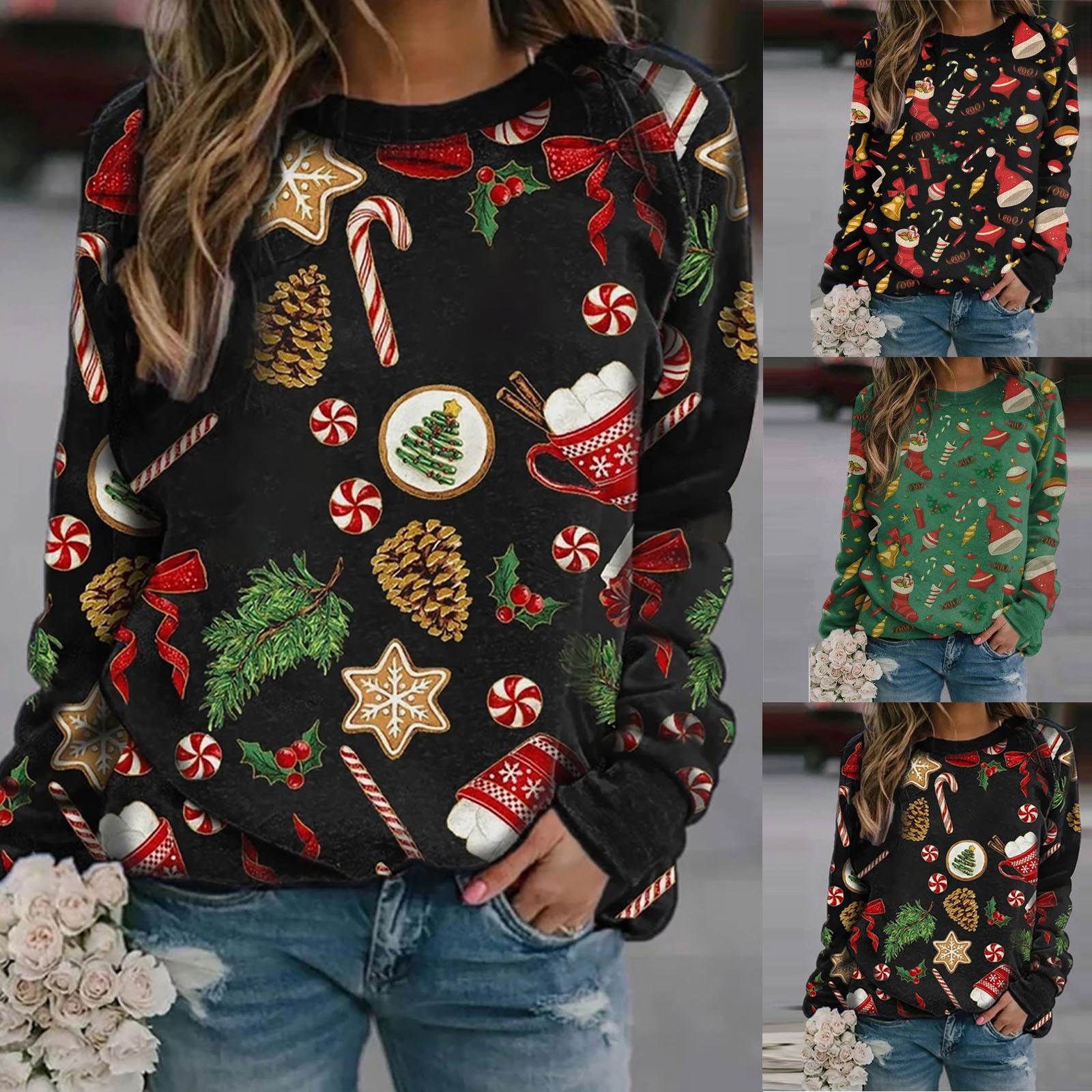 winter christmas women's new round neck long sleeve swea