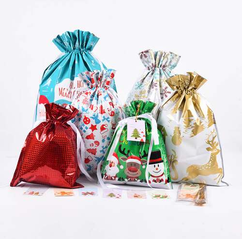 1set Drawstring Christmas Bags Xmas Gift Bag Wrapping