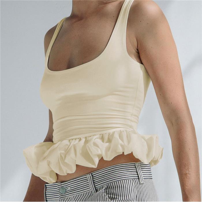 INS欧美时尚性感荷叶边修身无袖T恤背心吊带上衣女 Tank Top Vest