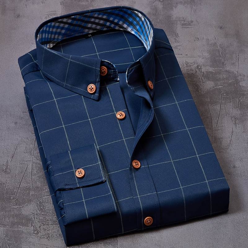 外贸大码速卖通亚马逊春秋男装 男士修身格子长袖衬衫Men's s