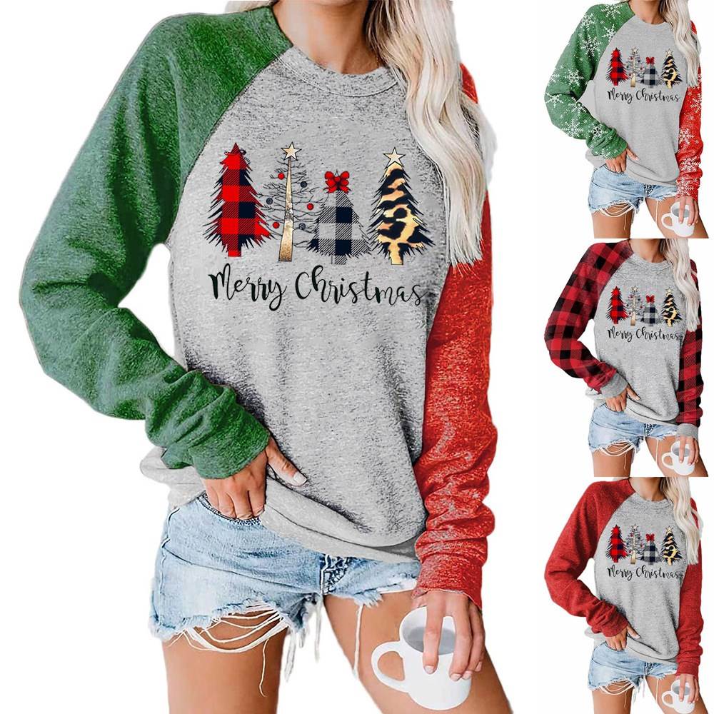 christmas women's tree color matching long sleeve sweate