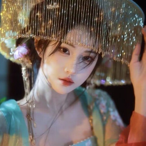 汉服斗笠面纱走秀流苏串珠帽子古风金色珠帽幕篱防晒同款帷帽女士
