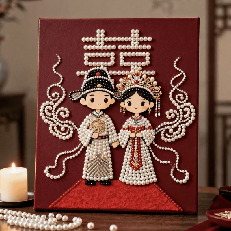 珠珠粘贴画新款珍珠画diy结婚钻石手工自粘喜字粘钻画结婚礼物