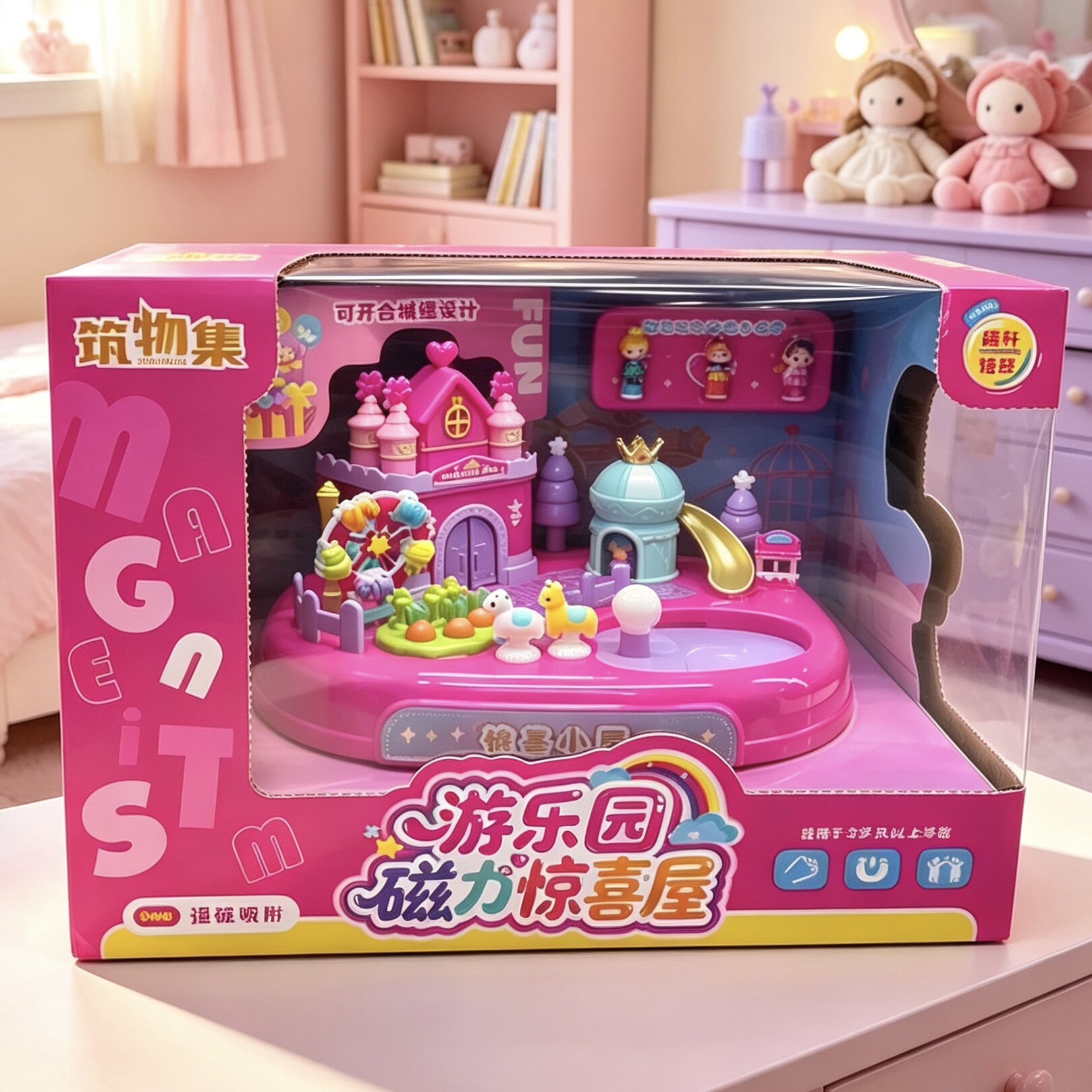 游乐园磁性惊喜小屋儿童3-6过家家玩具仿真磁吸植物磁性惊喜小屋