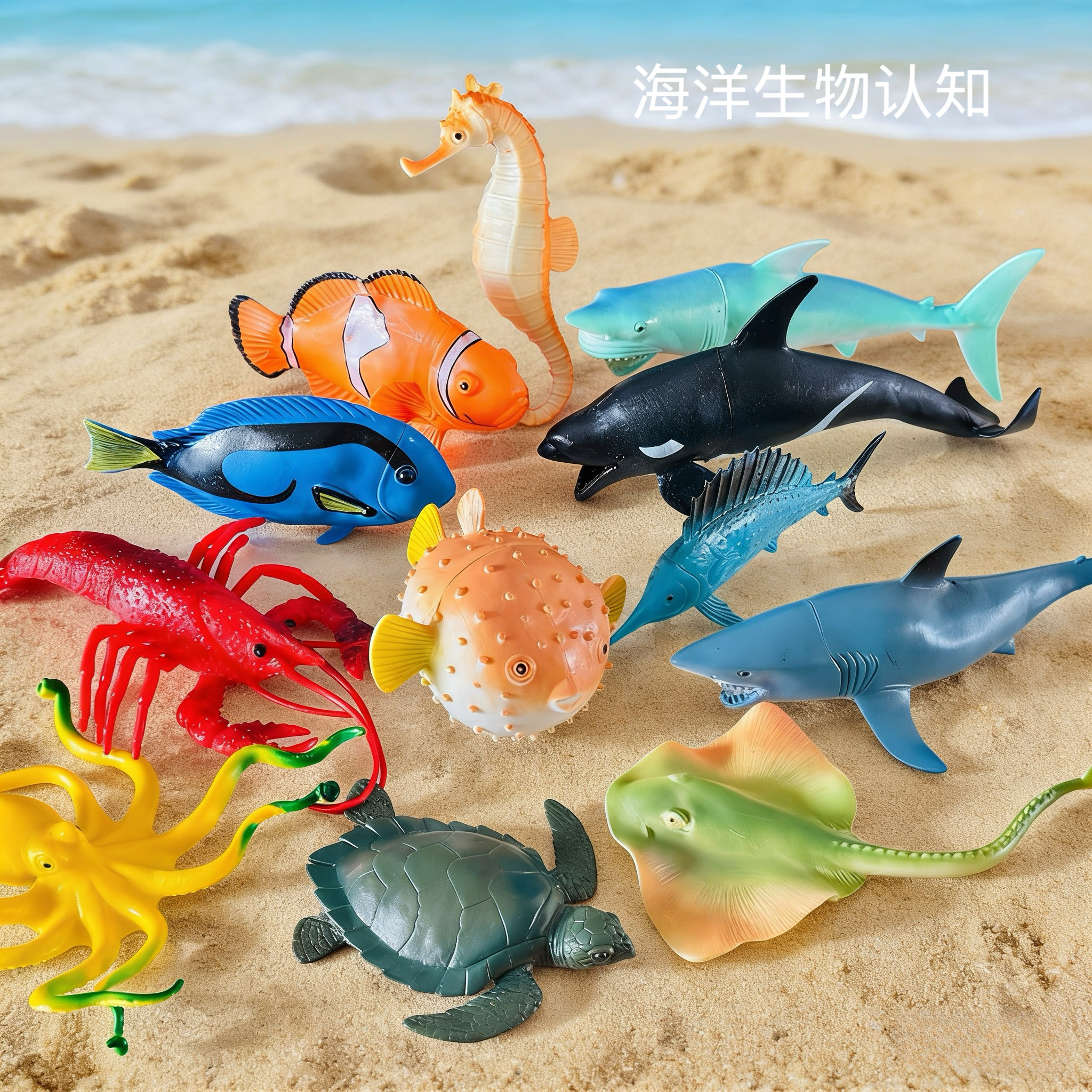 海底生物塑料仿真海洋世界动物模型海龟玩具螃蟹龙虾章鱼鲨鱼套装
