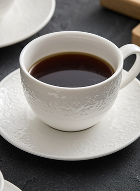 造器浮雕白色陶瓷高档精致欧式早餐杯杯子马克杯高颜值早餐咖啡杯