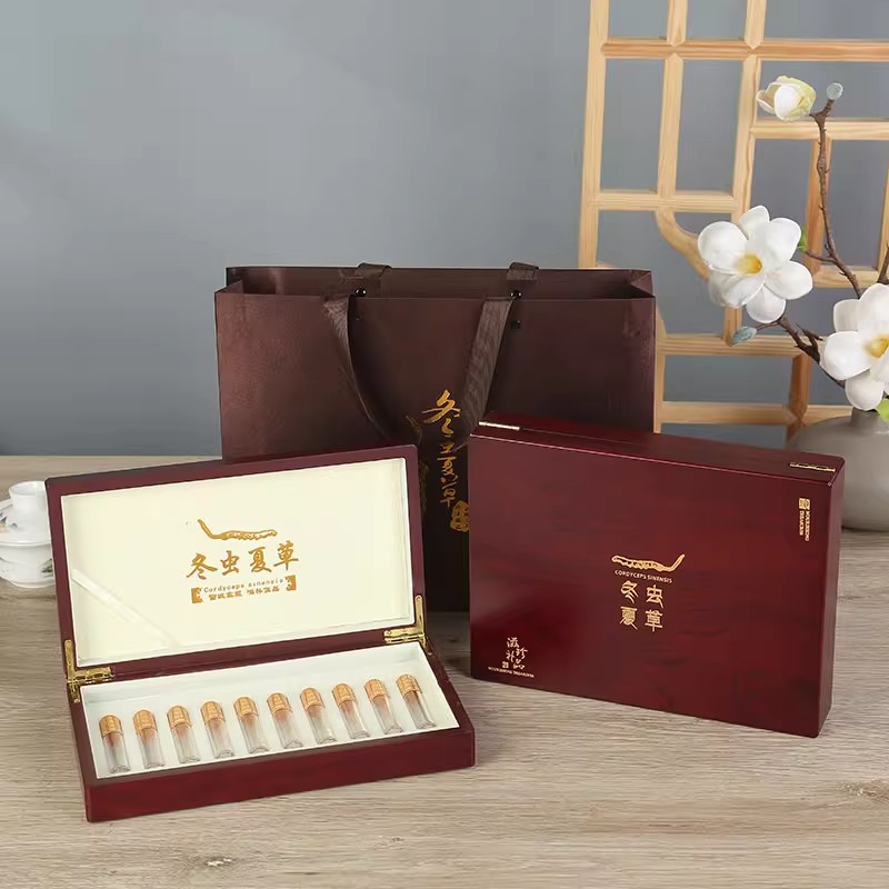 冬虫夏草包装盒礼盒10管20管30管40管虫草花梨木纹木盒礼品盒定制