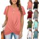 夏季新款时尚气质跨境欧美女装亚马逊爆款 圆领纯色扭结短袖T恤潮