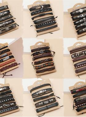 手链男潮嘻哈编织霸气单身简约骷髅骨架套装组合bracelet men饰品