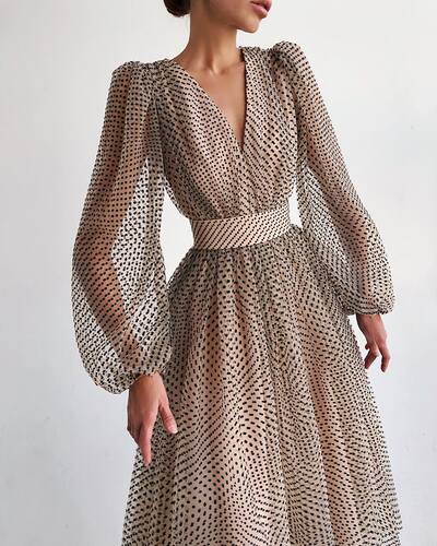women Puff sleeve polka dot dress 气质淑女泡泡袖波点连衣裙