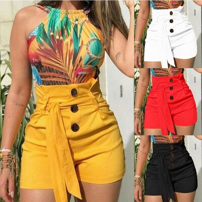 women summer High waist shorts fabric pants lady 女高腰短裤