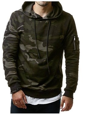外贸秋冬大码男装 韩版迷彩男连帽套头卫衣黑色外套 men hoodies