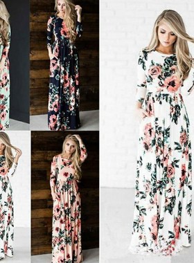 Autumn Floral Dress Long sleeve plus size prom dresses女神裙