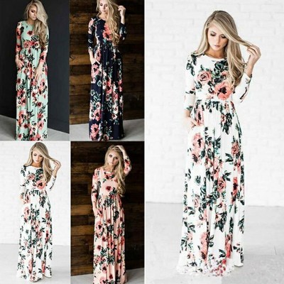 Autumn Floral Dress Long sleeve plus size prom dresses女神裙