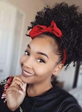 Afro Curly Pony tail Clip in Hair Bun 毛毛虫蓬松发包 假发苞