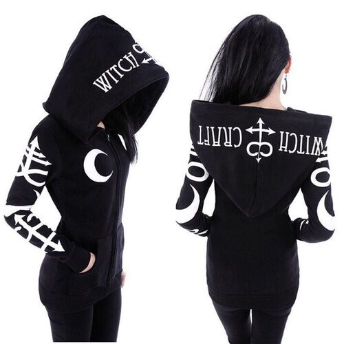 Women Hoodies Gothic Punk Moon Letters Printed Sweatshirts