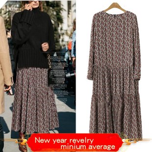 winter new collar autumn dress floral and sleeved 2018 long